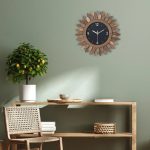 12 in Rustic Wood Boho Sunburst Decorative Wall Clock Silent Non Ticking Farmhouse Small Wall Clocks for Living Room Kitchen Bedroom Decor (Tricolor)
