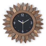 12 in Rustic Wood Boho Sunburst Decorative Wall Clock Silent Non Ticking Farmhouse Small Wall Clocks for Living Room Kitchen Bedroom Decor (Tricolor)