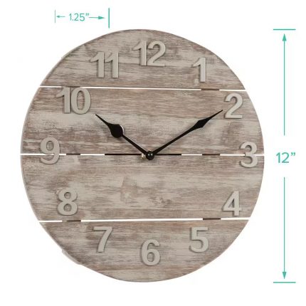 12 In. round Sunwashed Wood Quartz Analog Wall Clock
