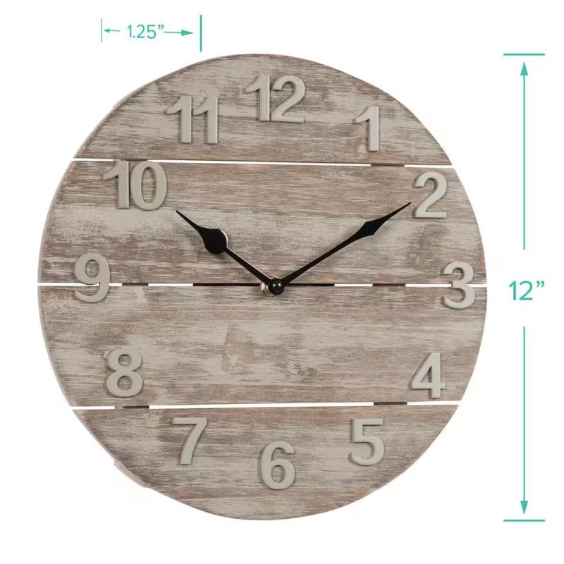 12 In. round Sunwashed Wood Quartz Analog Wall Clock