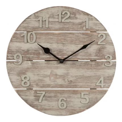 12 In. round Sunwashed Wood Quartz Analog Wall Clock