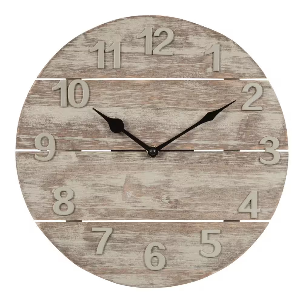 12 In. round Sunwashed Wood Quartz Analog Wall Clock