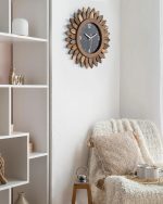 12 in Rustic Wood Boho Sunburst Decorative Wall Clock Silent Non Ticking Farmhouse Small Wall Clocks for Living Room Kitchen Bedroom Decor (Tricolor)