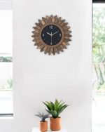 12 in Rustic Wood Boho Sunburst Decorative Wall Clock Silent Non Ticking Farmhouse Small Wall Clocks for Living Room Kitchen Bedroom Decor (Tricolor)