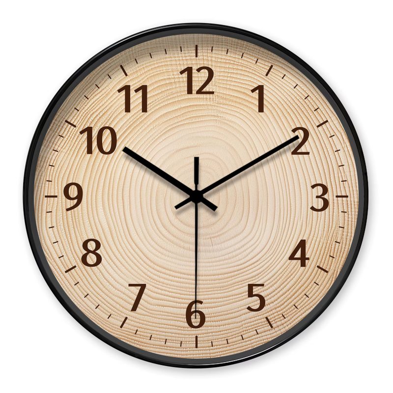 Round Wood - Grain Decor Wall Clock, Tree - Ring Pattern (Batteries Not Included), 10-16 Inches
